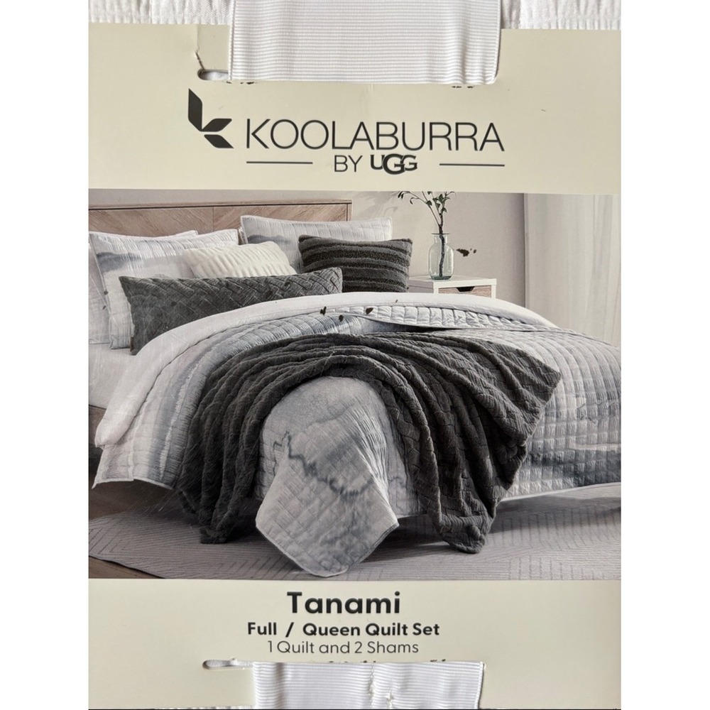 Koolaburra by UGG TANAMI Gray White Ombre Full Queen Quilt Set 2 Shams GIFT NEW